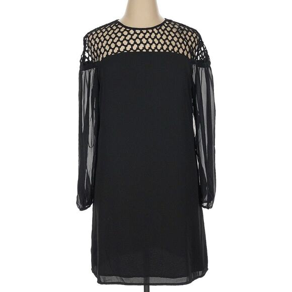 NWT Laundry By Shelli Segal Dress Black Crochet Shoulder Sheer Sleeve Sz 14 NEW - Picture 1 of 7